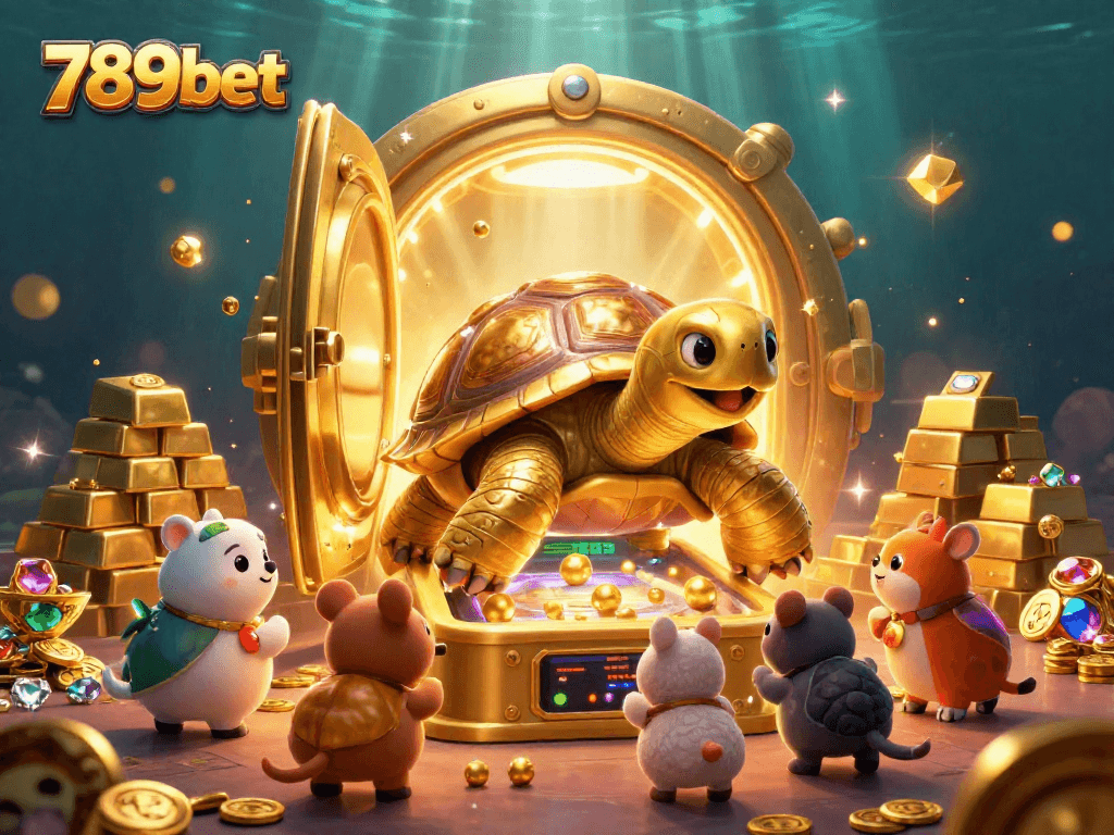 Experience thrilling gameplay adventures with 789bet's exciting golden tortoise and treasure-filled scene.