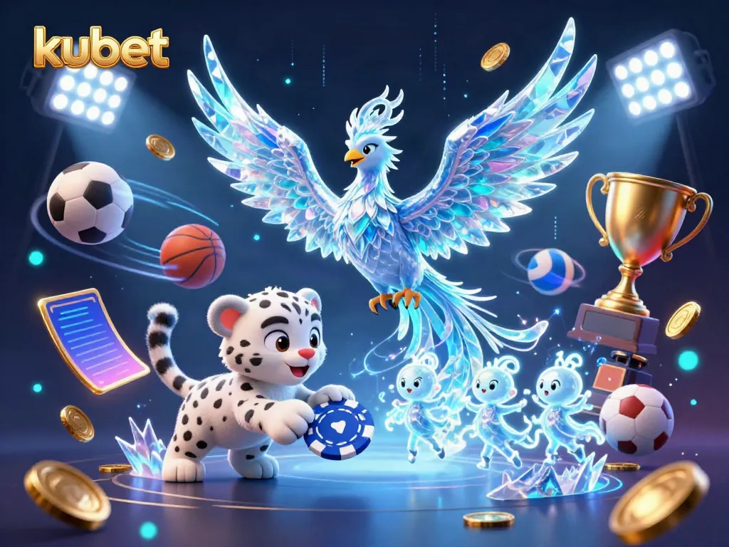 Experience thrilling action as kubet brings together an enchanting phoenix, a playful snow leopard cub, and vibrant sports elements in a dynamic casino scene.