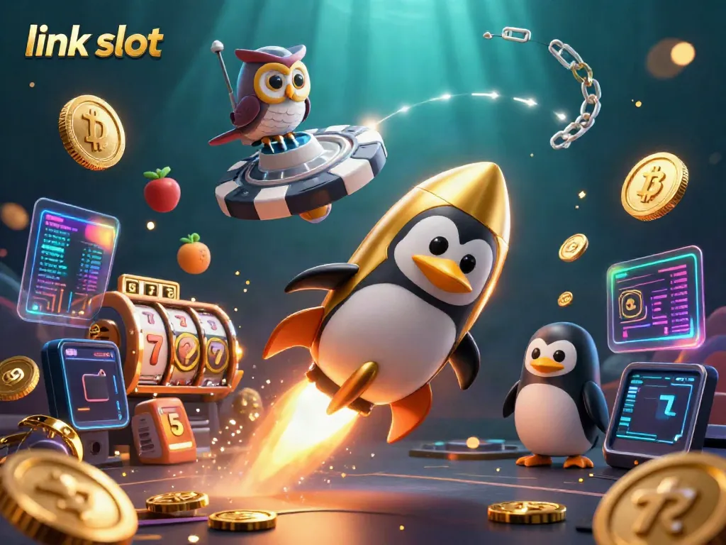 Experience thrilling gambling with link slot featuring a golden penguin and captivating casino elements