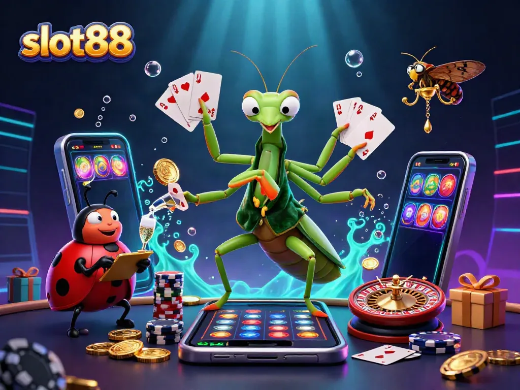 Menangkan jackpot dengan slot88 dalam ilustrasi kasino yang penuh warna dan keberuntungan.