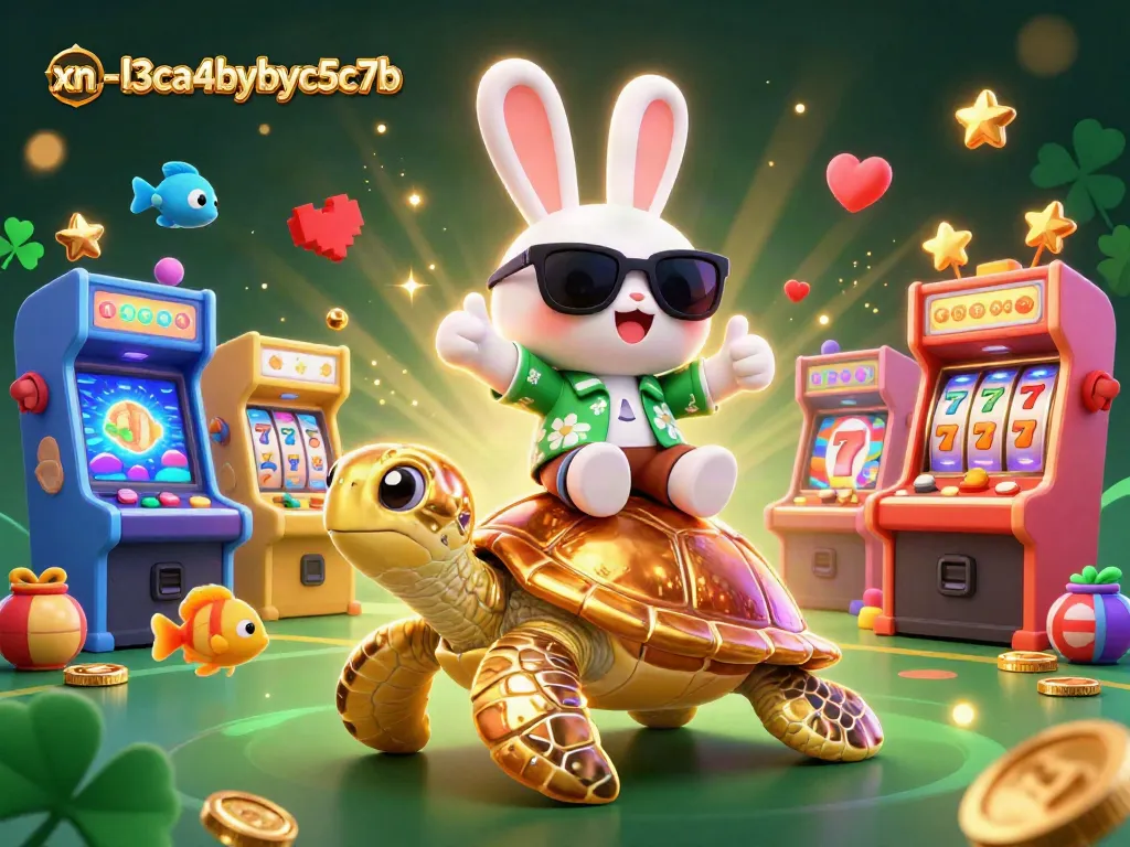 Engage with xn--l3ca4bybyc5c7b in a lively casino scene showcasing a lucky rabbit, a golden turtle, and gaming elements.