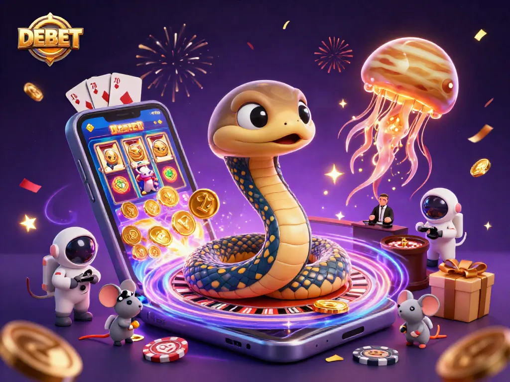 Engage with DEBET’s thrilling cosmic casino experience featuring colorful slot games and fun characters.