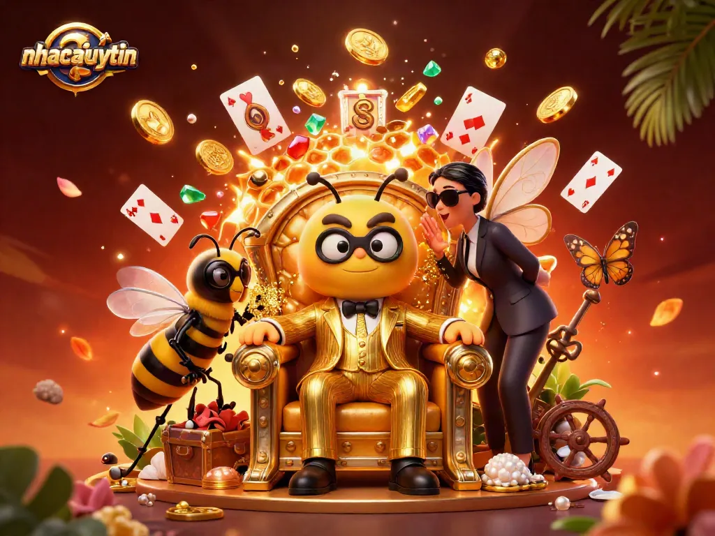 Engage in gaming at nhacaiuytin with a vibrant, action-filled casino scene featuring unique characters.