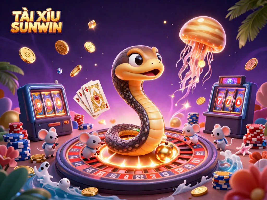 Bet on TÀI XỈU SUNWIN with astronauts placing bets around a cosmic roulette.