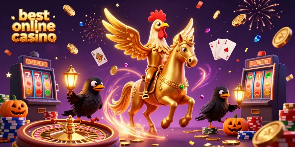 Experience the excitement at the best online casino with golden rooster characters and dynamic gaming elements.