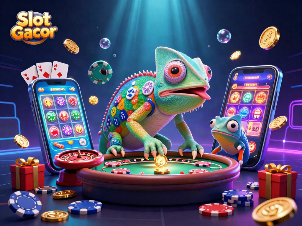 Spin to win with Slot Gacor’s vibrant 3D casino scene filled with colorful game elements!