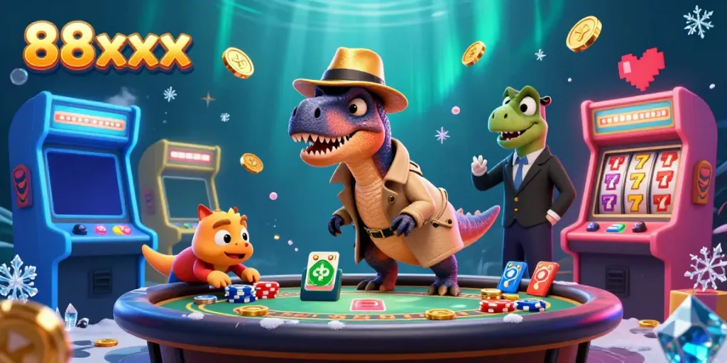 Experience the thrilling 88xx action with characters in a vibrant casino setting.