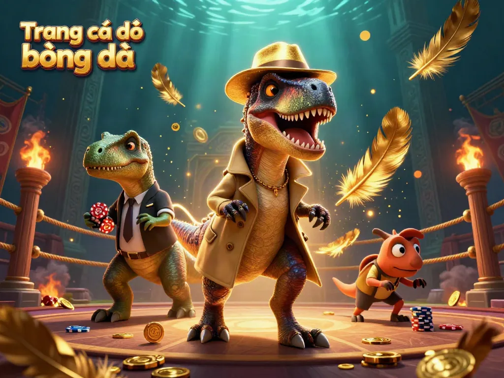 Engage in Trang cá độ bóng đá with vibrant dinosaur characters in a dynamic betting scene.
