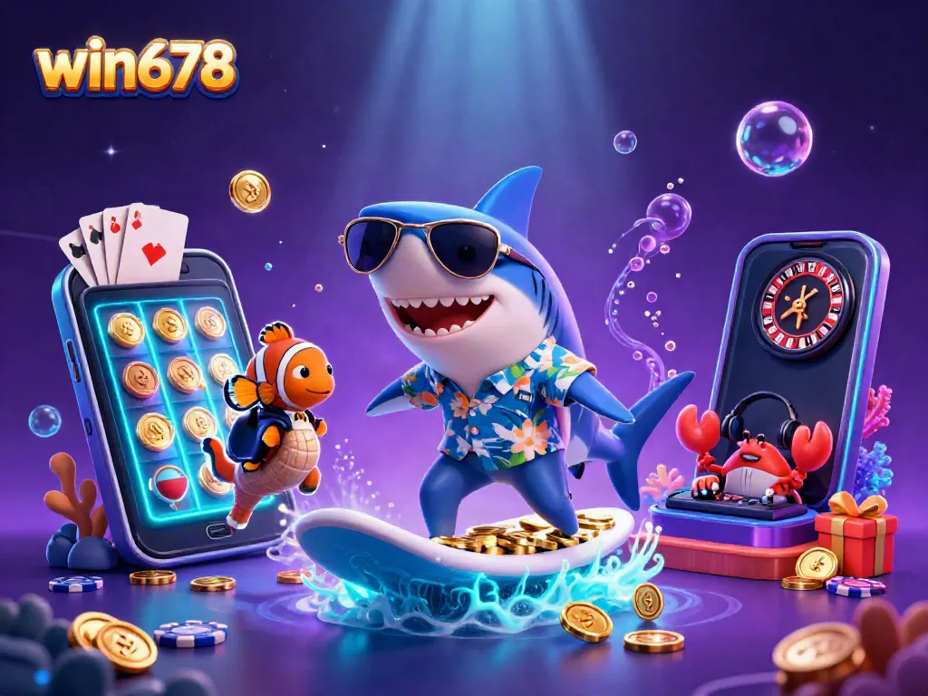 Experience thrilling wins with the vibrant win678 gaming scene featuring fun characters amidst gold coins and dynamic games.