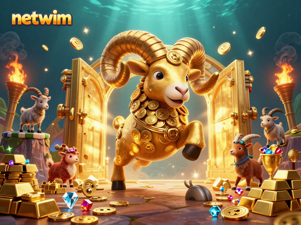 Experience the thrill of netwim with golden treasures and iconic elements in a vibrant casino scene.