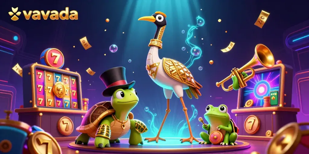 Experience the excitement of Vavada casino with vibrant characters and dynamic slots action in a captivating scene.