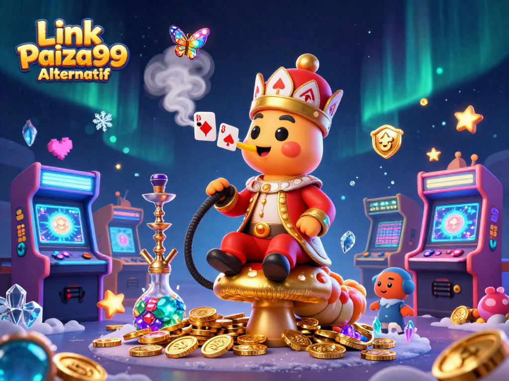 Engage with Link Paiza99 Alternatif in an ultra-detailed casino scene filled with vibrant gaming elements.