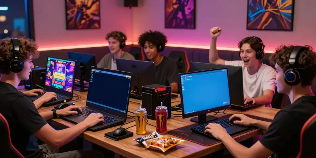 Players enjoying bro138 slot games in a vibrant, social gaming environment.