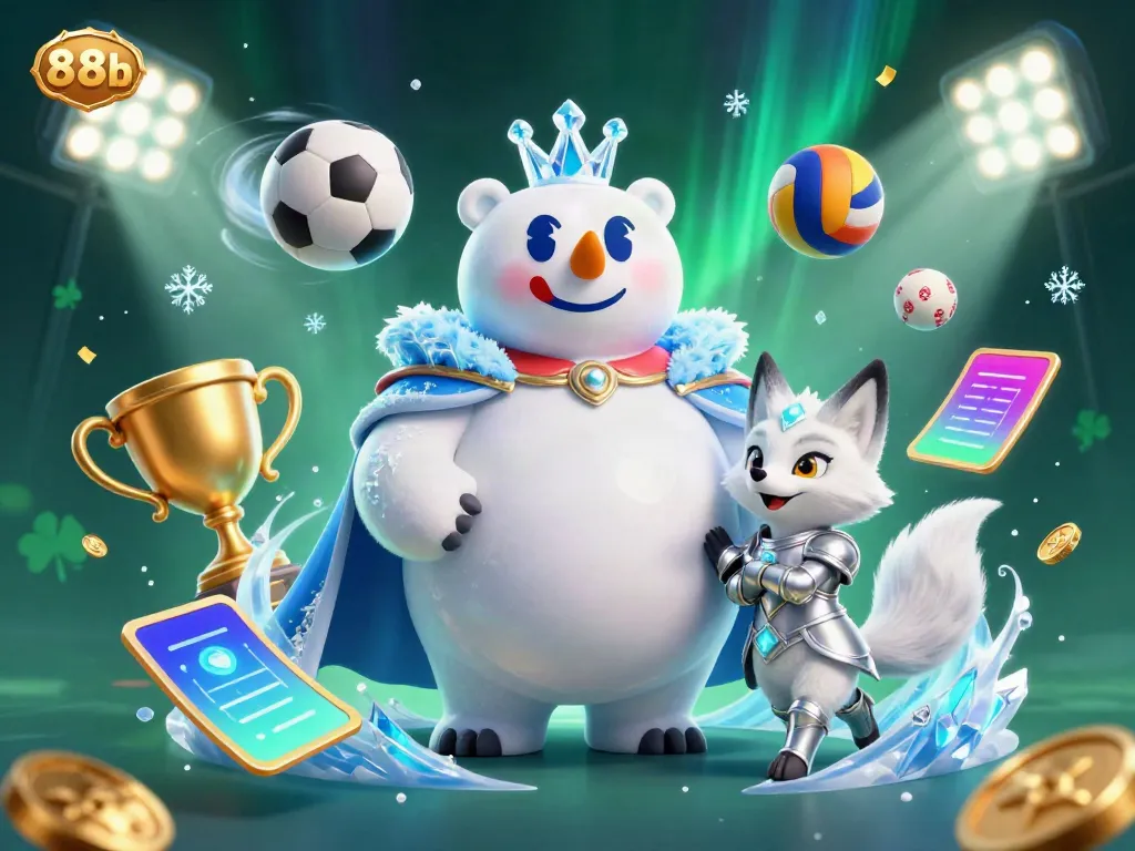 Win big with 88b in this engaging 3D cartoon casino scene featuring an ice king and sports elements.