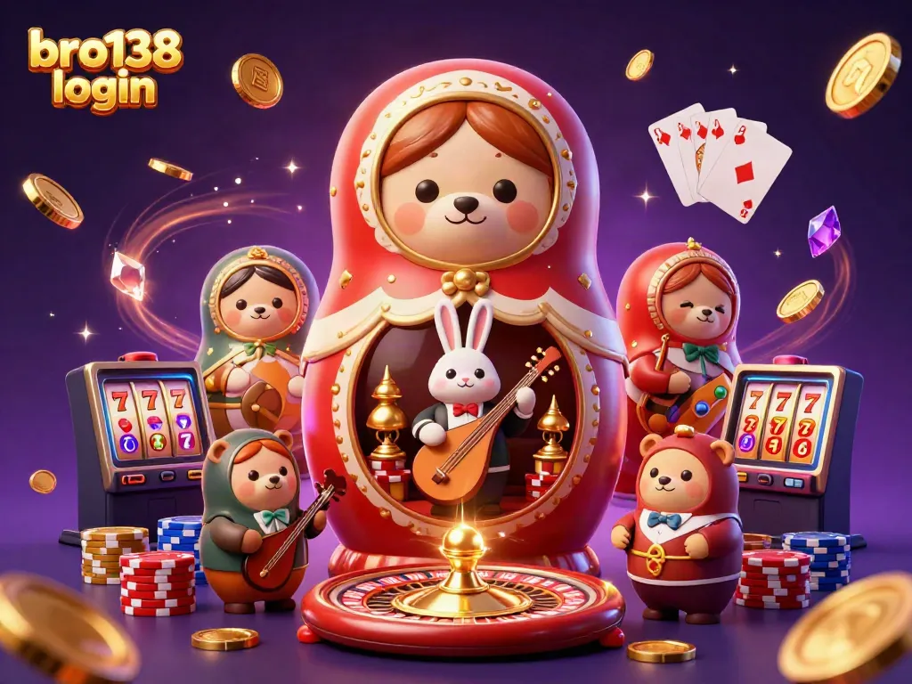 Engage with bro138 login for exciting casino thrills represented in a vibrant 3D illustration.