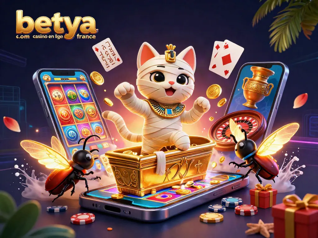 Engage with betya.com casino en ligne france through vibrant 3D illustration featuring dynamic casino elements.