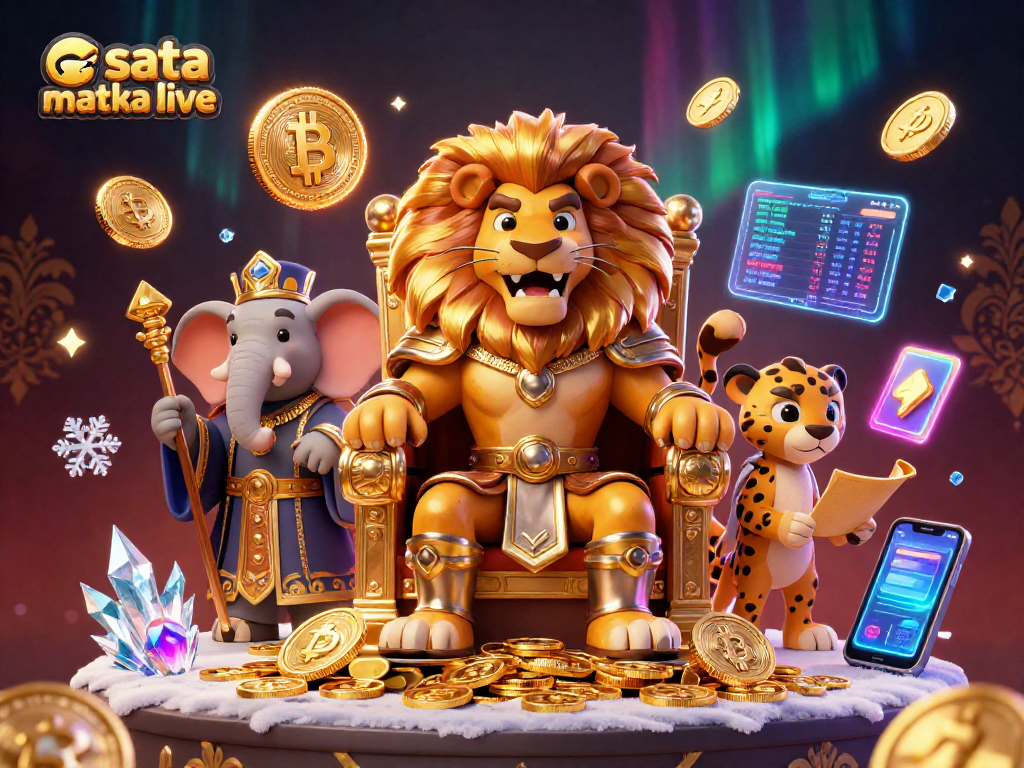 Engage with sata matka live through a dynamic 3D illustration featuring a lion king, elephant advisor, and cheetah messenger.
