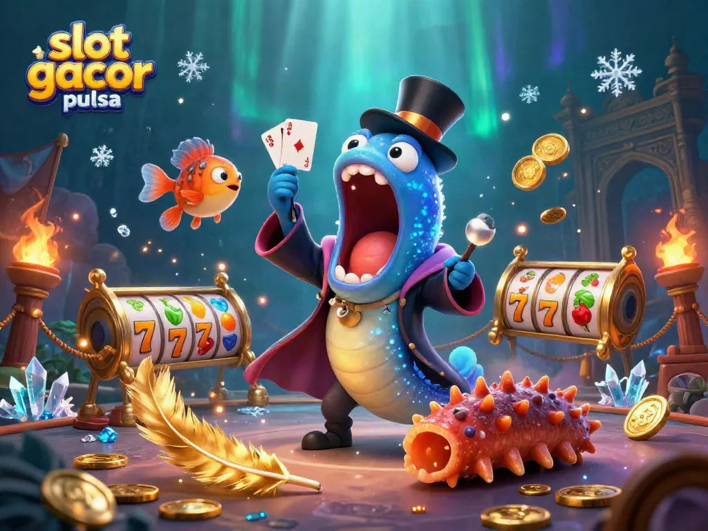Engage with slot gacor pulsa action in this vibrant underwater casino scene featuring animated sea creatures.
