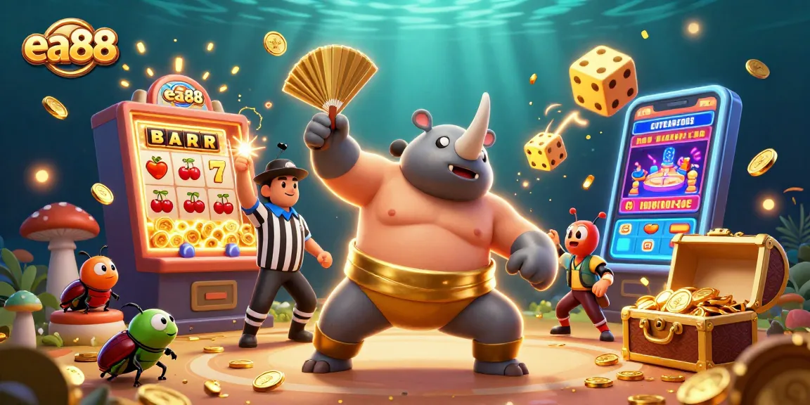 ea88-themed illustration of a sumo beetle champion surrounded by casino elements
