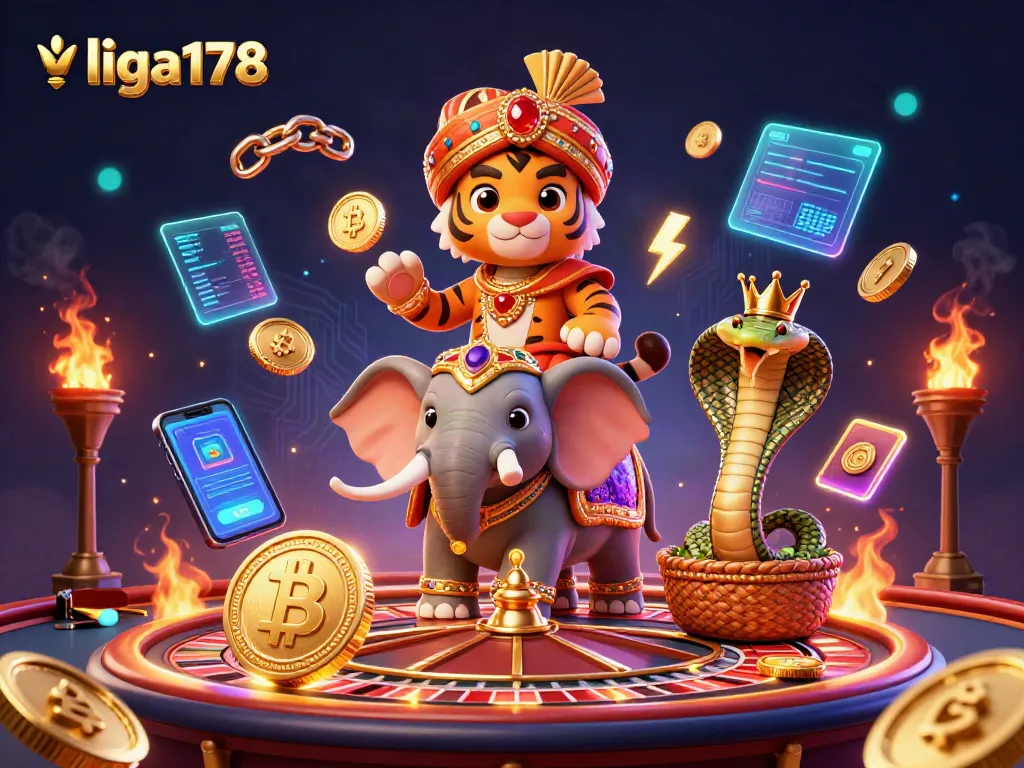 Temukan strategi menang dalam liga178 dengan ilustrasi kasino yang penuh warna dan elemen permainan menarik.