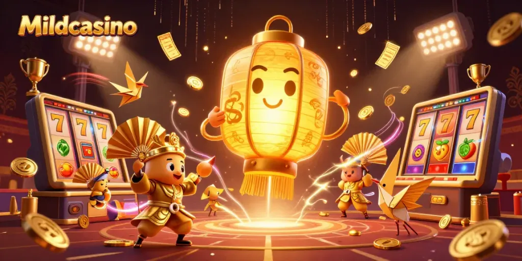 Mildcasino offers an exciting gaming experience with vibrant 3D illustrations showcasing slots, jackpots, and dynamic elements.