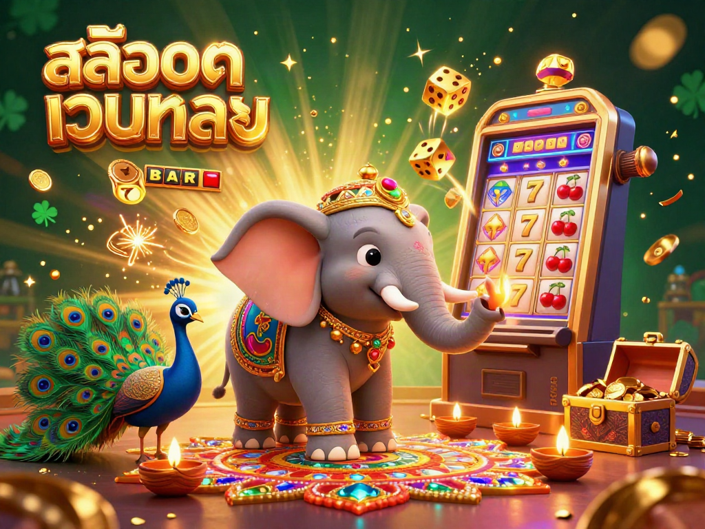 Spin the reels and celebrate with สล็อตเว็บตรง, featuring a vibrant 3D illustration of a jackpot explosion.