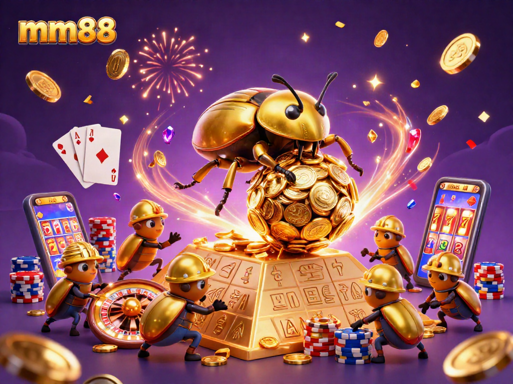 Engage with mm88 in this exciting casino scene featuring gold coins and spinning roulette.