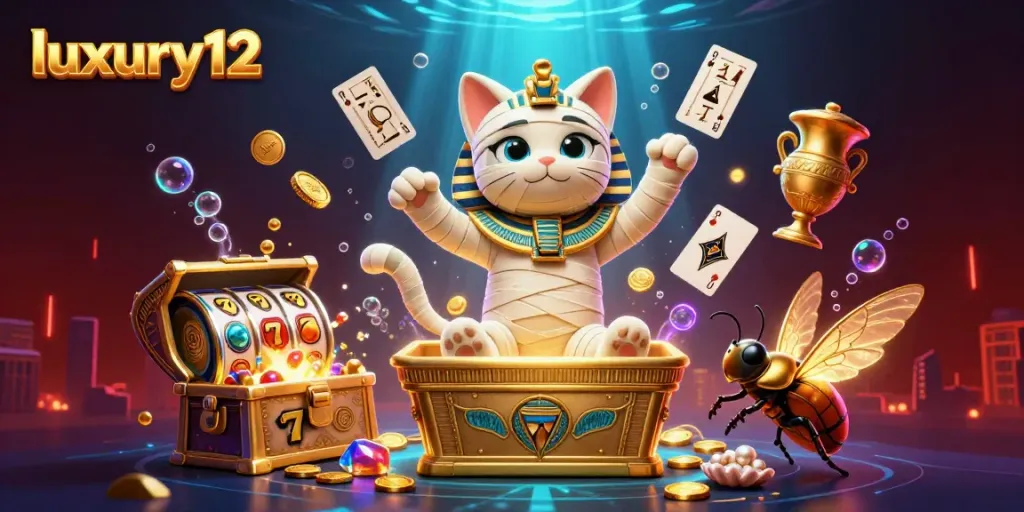 Experience luxury12 with a lively Egyptian-themed casino scene filled with treasures and excitement.