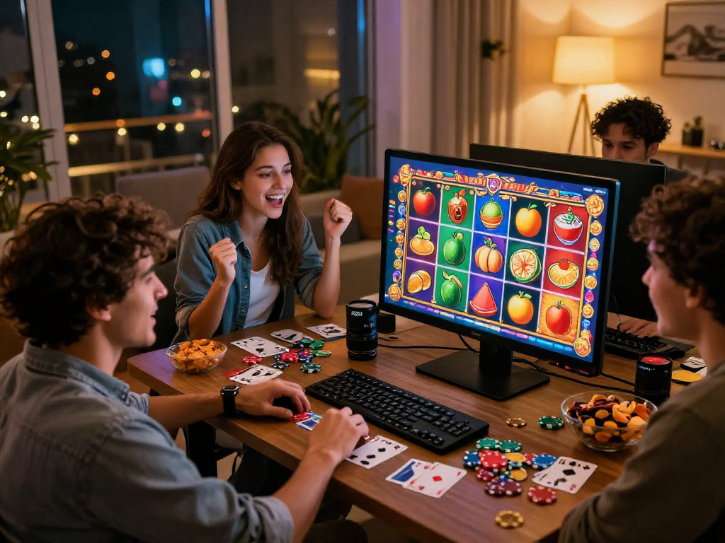Pengalaman bermain slot7000 yang menggembirakan dengan teman-teman di ruang tamu yang nyaman.