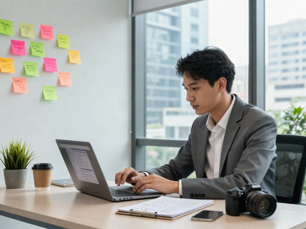 Job seekers exploring opportunities online, หางาน listings on laptop in modern workspace.