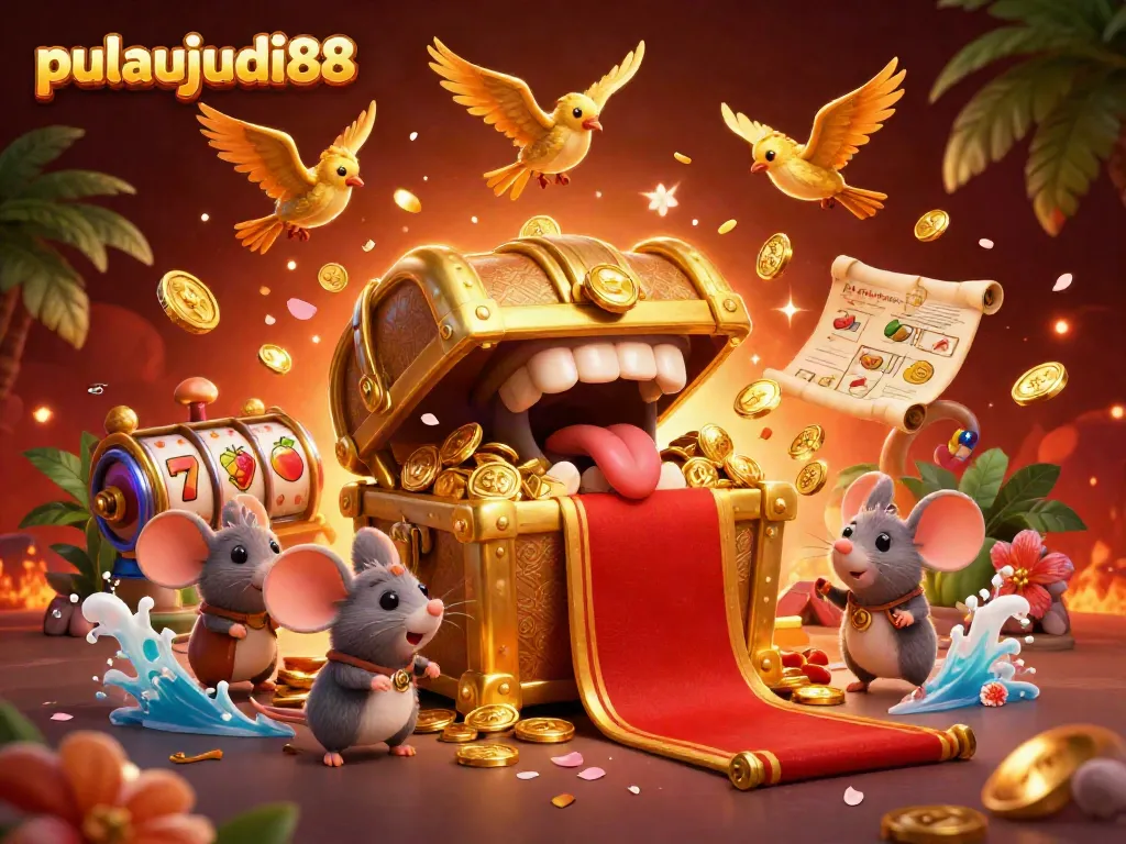 Menarik perhatian dengan pulaujudi88, ilustrasi kasino 3D yang memikat dengan setumpuk permainan jackpot.