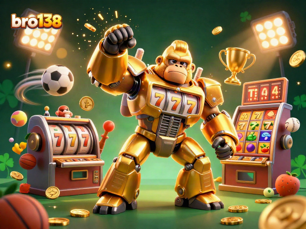 Engage with the exciting world of bro138 slots and sports betting, featuring a dynamic 3D gorilla mech!