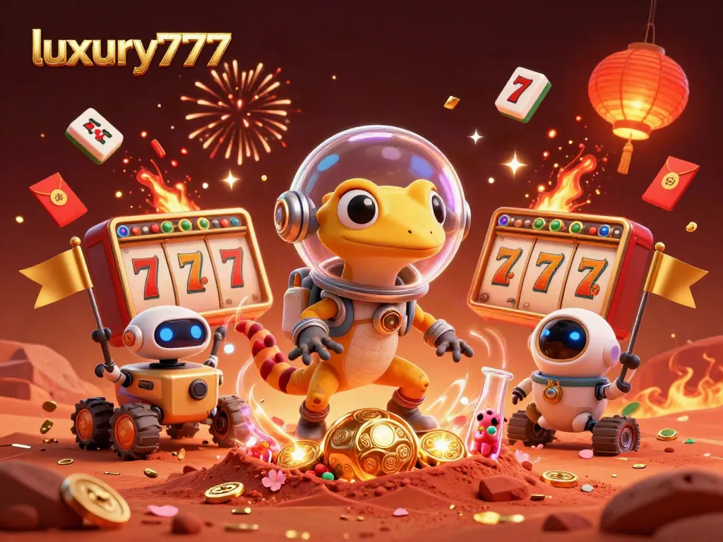 Experience the excitement of luxury777 as a Martian gecko uncovers a vibrant golden casino among cheering alien bacteria.