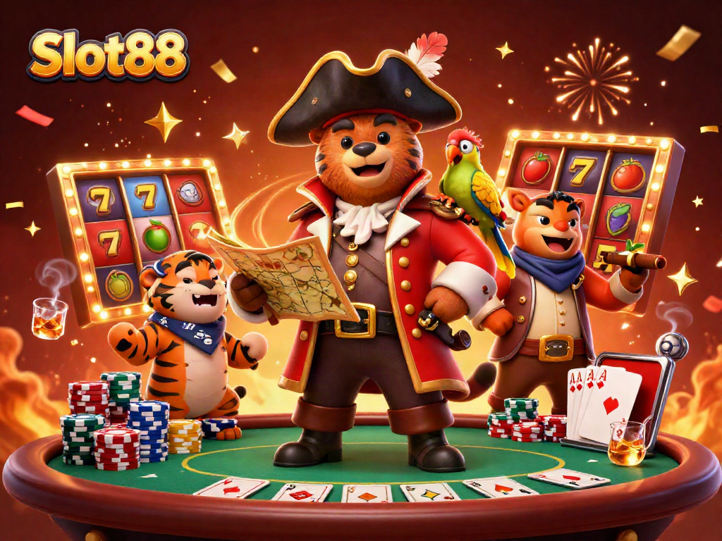 Slot88 engages players with a vibrant, dynamic casino scene featuring thrilling slot elements.