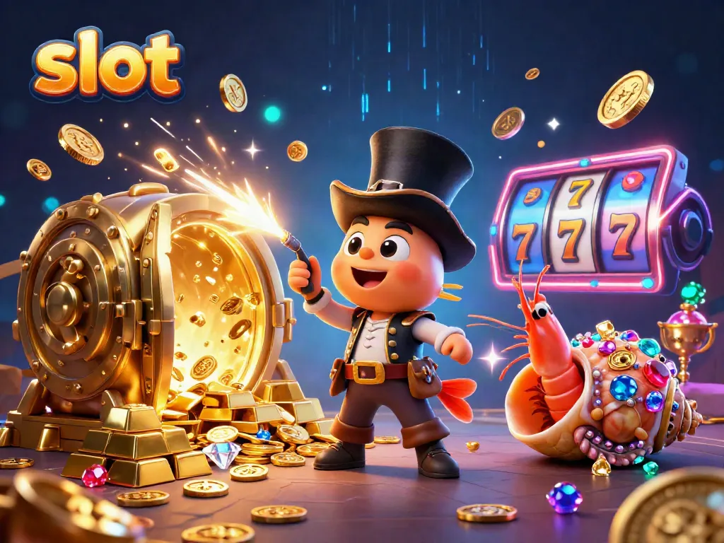 Catch jackpots with engaging slots in a vibrant 3D casino scene featuring ocean-themed characters.