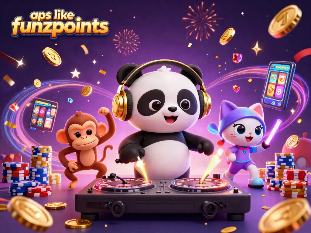 Play exciting slots at apps like funzpoints with a fun DJ panda and dancing monkey.