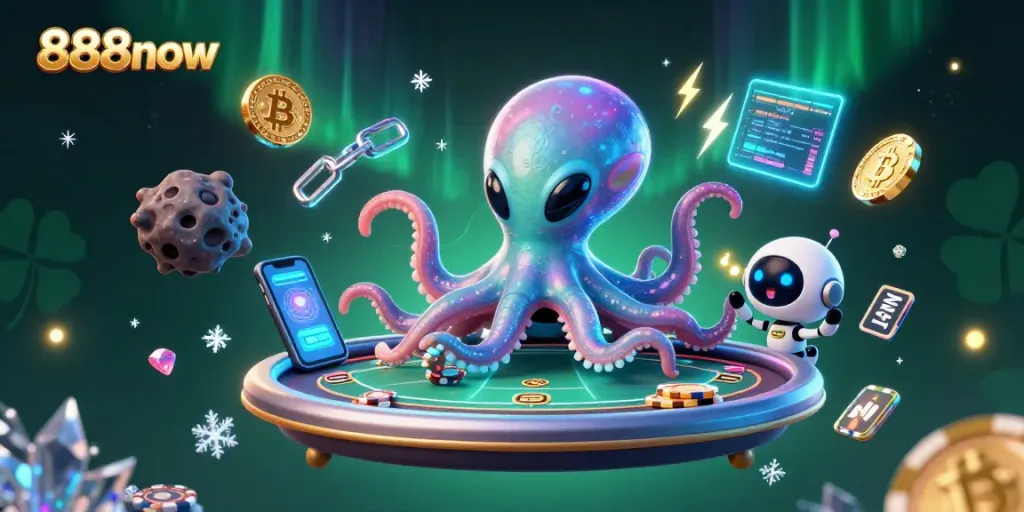 Engage with the 888now thrilling casino experience, showcasing vibrant alien themes with crypto elements.