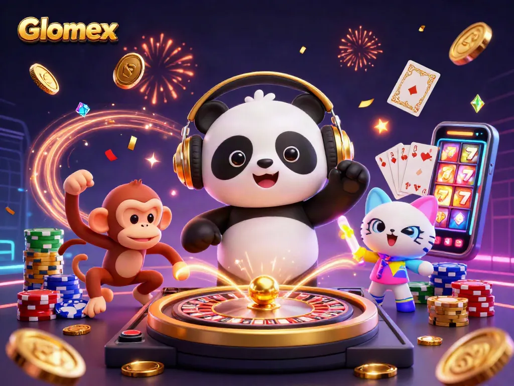 Engage with Glomex-inspired excitement in this vibrant 3D digital casino celebration.