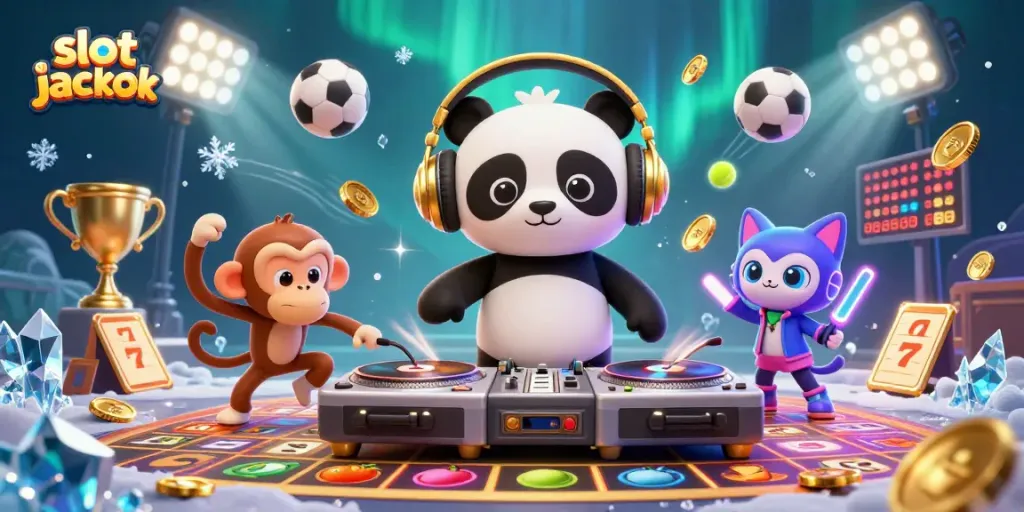 Experience the thrill of slot jackpot gaming with vibrant characters and dynamic casino elements.