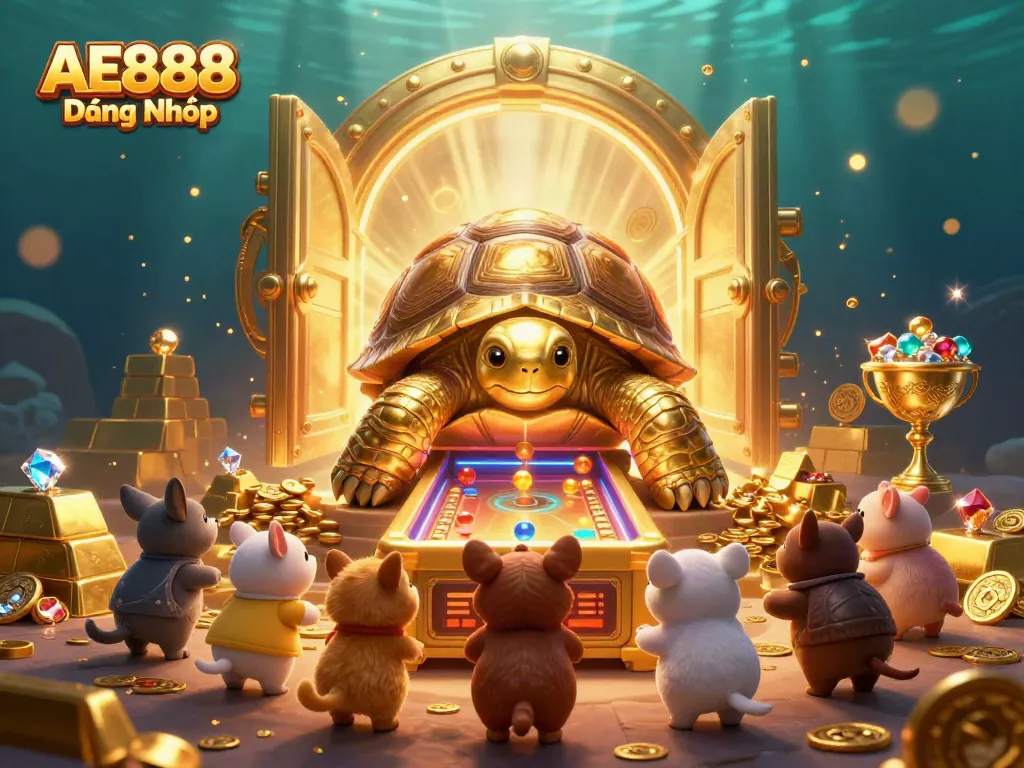 Engage in winning play with AE888 Đăng Nhập featuring a vibrant casino scene with unique characters and treasures.