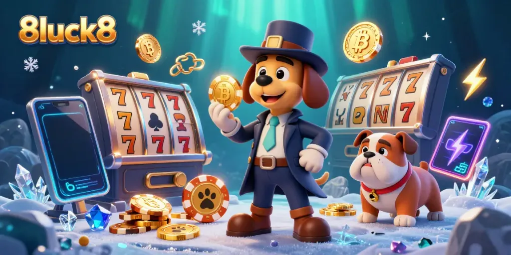 Discover exciting slots and poker action with 8luck8 in this captivating illustration.
