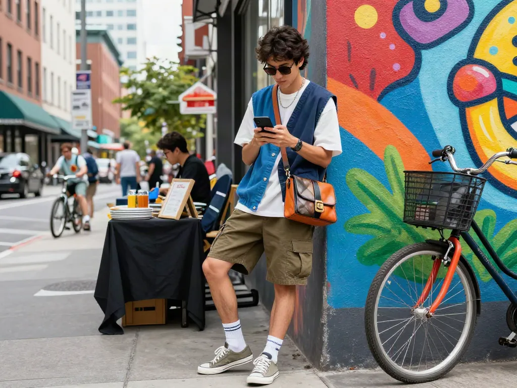 Fashionable individual engaging with peh888 lifestyle in urban setting.