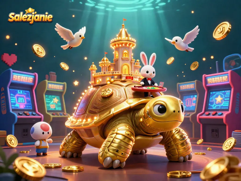 Gra w kasynie online z salezjanami przy stole do kart, złotymi monetami oraz automatami do gier.