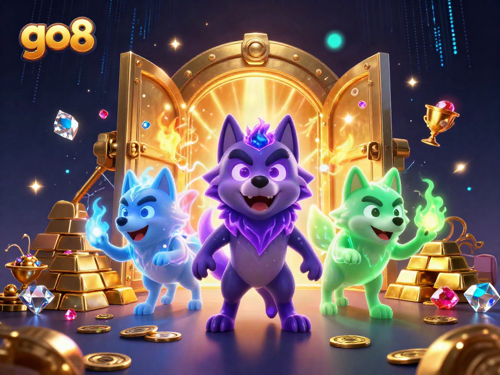 Experience thrilling gameplay with go8's shadow wolf leaders and treasure elements in vibrant 3D glory.