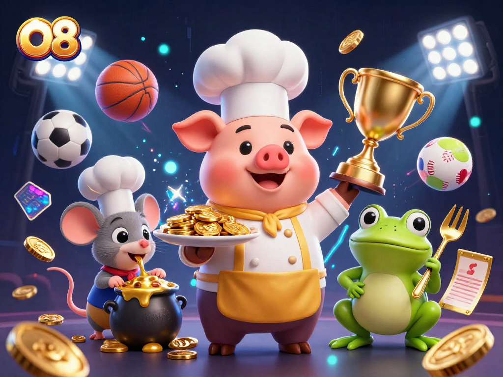 O8 showcases a vibrant casino scene with unique 3D characters enjoying gold coin rewards in an energized atmosphere.