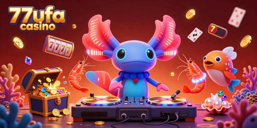 Engage with 77ufa casino in this vibrant underwater DJ scene filled with lucky slot elements.