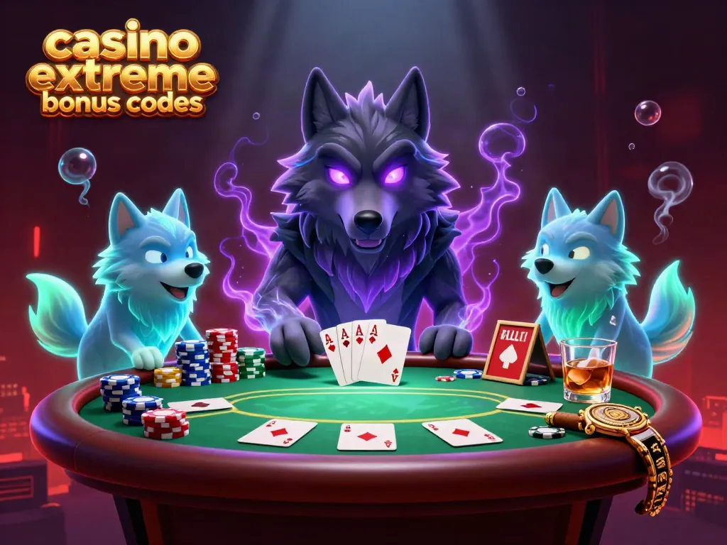 Engage with casino extreme bonus codes in an action-packed poker scene featuring a spectral wolf pack.