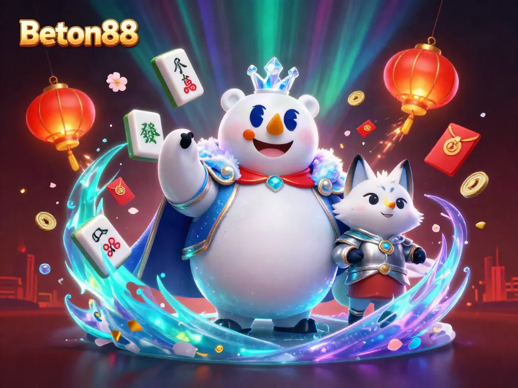 Permainan slot Beton88, raja es kutub dengan teman rubah salju di tengah suasana megah.