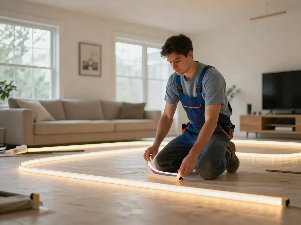 Instalare banda LED 220V de către un contractor profesionist, iluminat modern, serviciu de calitate.
