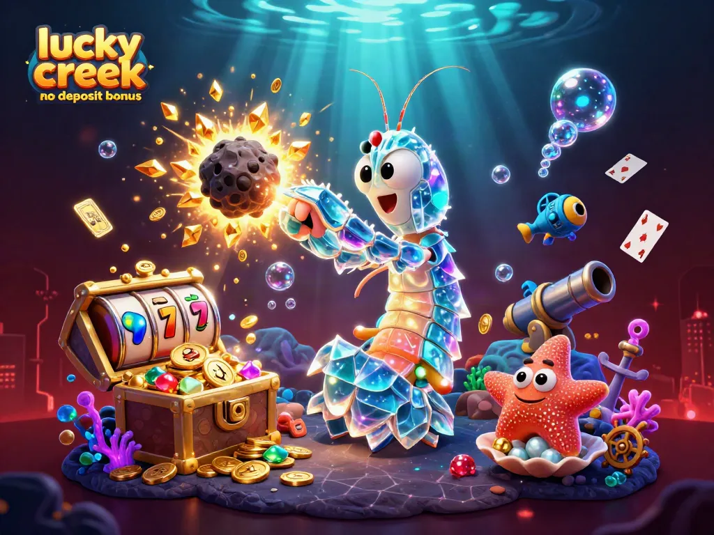 Experience winning with lucky creek no deposit bonus in a vibrant, dynamic casino scene filled with treasures.